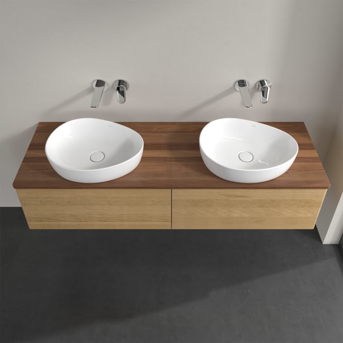 Villeroy & Boch Antao Waschbeckenunterschrank, 160 x 36 cm, 2 Auszüge, Front mit Struktur, ohne Hahnloch, für Waschtisch links und rechts