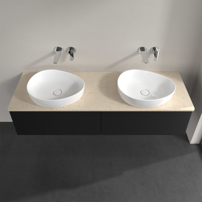 Villeroy & Boch Antao Waschbeckenunterschrank, 160 x 36 cm, 2 Auszüge, Front mit Struktur, ohne Hahnloch, für Waschtisch links und rechts