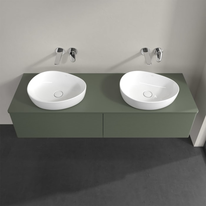 Villeroy & Boch Antao Waschbeckenunterschrank, 160 x 36 cm, 2 Auszüge, Front mit Struktur, mit Hahnloch, für Waschtisch links und rechts