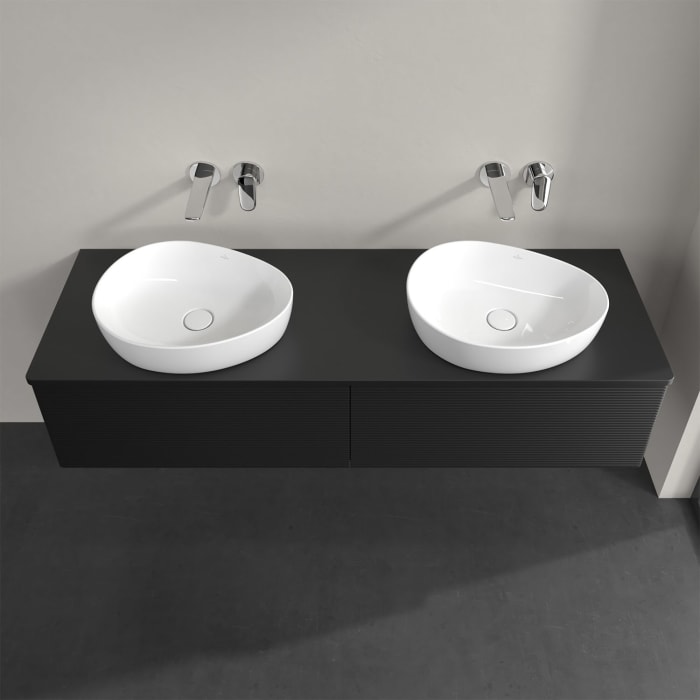 Villeroy & Boch Antao Waschbeckenunterschrank, 160 x 36 cm, 2 Auszüge, Front mit Struktur, mit Hahnloch, für Waschtisch links und rechts