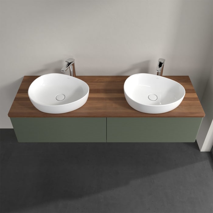 Villeroy & Boch Antao Waschbeckenunterschrank, 160 x 36 cm, 2 Auszüge, Front mit Struktur, mit Hahnloch, für Waschtisch links und rechts