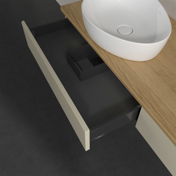 Villeroy & Boch Antao Waschbeckenunterschrank, 160 x 19 cm, 2 Auszüge mit LED-Licht, Front ohne Struktur, ohne Hahnloch, für Waschtisch links und rech