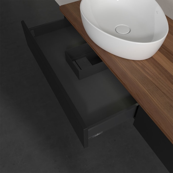 Villeroy & Boch Antao Waschbeckenunterschrank, 160 x 19 cm, 2 Auszüge mit LED-Licht, Front ohne Struktur, ohne Hahnloch, für Waschtisch links und rech