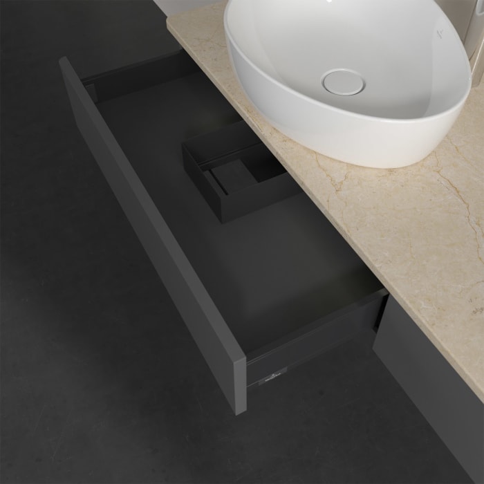 Villeroy & Boch Antao Waschbeckenunterschrank, 160 x 19 cm, 2 Auszüge mit LED-Licht, Front ohne Struktur, mit Hahnloch, für Waschtisch links und recht