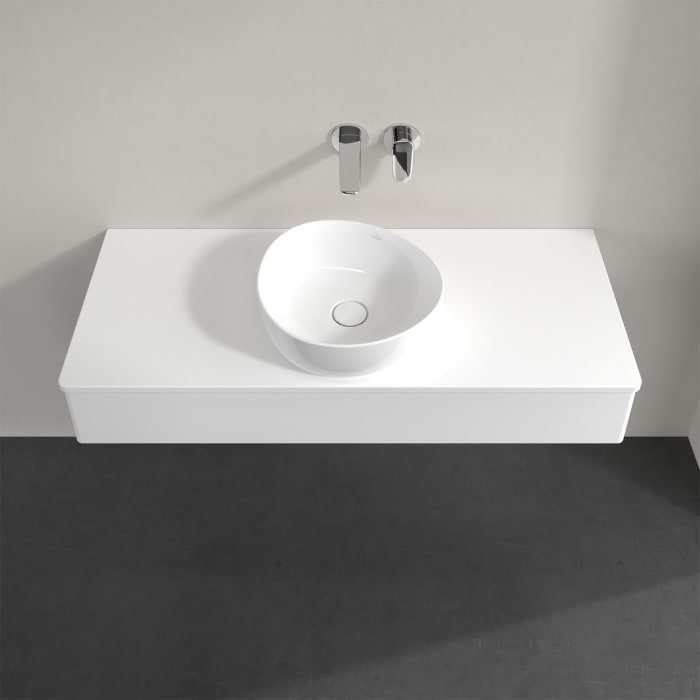 Villeroy & Boch Antao Waschbeckenunterschrank, 120 x 19 cm, 1 Auszug mit LED-Licht, Front ohne Struktur, mit Hahnloch, für Waschtisch mittig