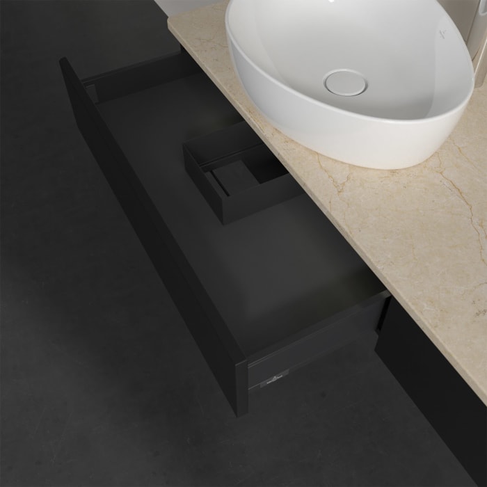 Villeroy & Boch Antao Waschbeckenunterschrank, 160 x 19 cm, 2 Auszüge mit LED-Licht, Front ohne Struktur, mit Hahnloch, für Waschtisch links und recht