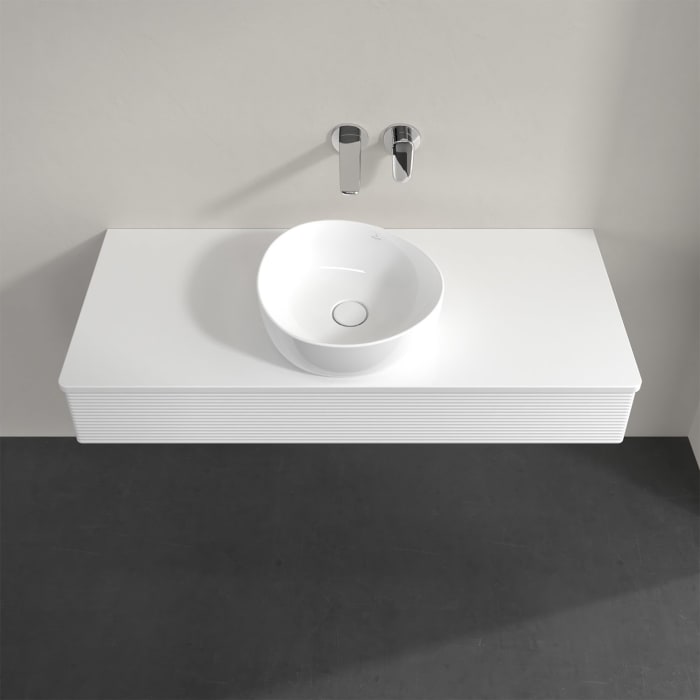 Villeroy & Boch Antao Waschbeckenunterschrank, 120 x 19 cm, 1 Auszug mit LED-Licht, Front mit Struktur, mit Hahnloch, für Waschtisch mittig