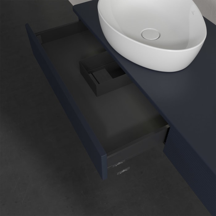 Villeroy & Boch Antao Waschbeckenunterschrank, 160 x 19 cm, 2 Auszüge mit LED-Licht, Front mit Struktur, ohne Hahnloch, für Waschtisch links und recht