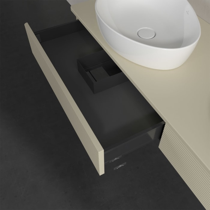 Villeroy & Boch Antao Waschbeckenunterschrank, 160 x 19 cm, 2 Auszüge mit LED-Licht, Front mit Struktur, ohne Hahnloch, für Waschtisch links und recht