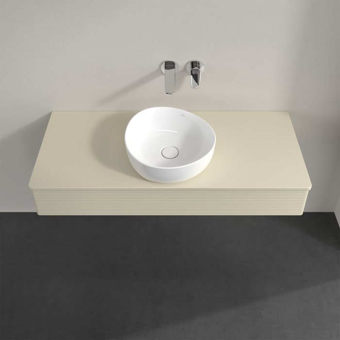 Villeroy & Boch Antao Waschbeckenunterschrank, 120 x 19 cm, 1 Auszug mit LED-Licht, Front mit Struktur, mit Hahnloch, für Waschtisch mittig