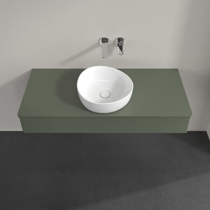 Villeroy & Boch Antao Waschbeckenunterschrank, 120 x 19 cm, 1 Auszug mit LED-Licht, Front mit Struktur, mit Hahnloch, für Waschtisch mittig