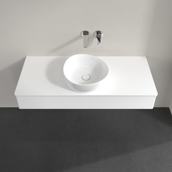 Villeroy & Boch Antao Waschbeckenunterschrank, 120 x 19 cm, 1 Auszug mit LED-Licht, Front mit Struktur, mit Hahnloch, für Waschtisch mittig