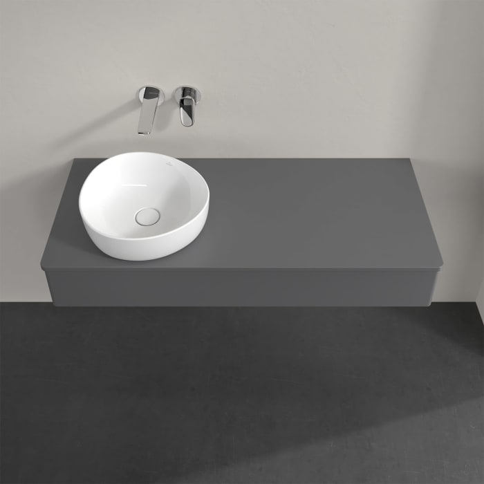 Villeroy & Boch Antao Waschbeckenunterschrank, 120 x 19 cm, 1 Auszug mit LED-Licht, Front ohne Struktur, mit Hahnloch, für Waschtisch links