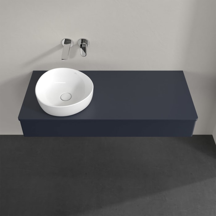 Villeroy & Boch Antao Waschbeckenunterschrank, 120 x 19 cm, 1 Auszug mit LED-Licht, Front ohne Struktur, mit Hahnloch, für Waschtisch links