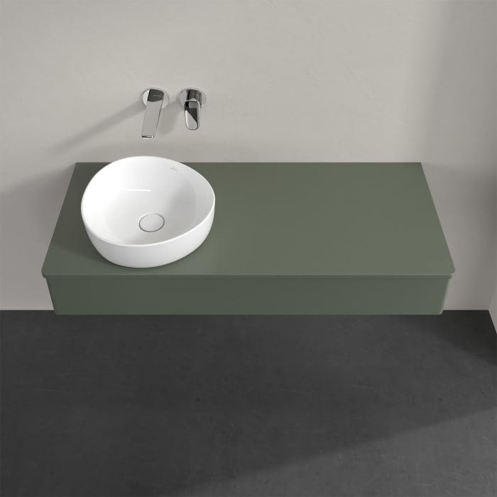 Villeroy & Boch Antao Waschbeckenunterschrank, 120 x 19 cm, 1 Auszug mit LED-Licht, Front ohne Struktur, mit Hahnloch, für Waschtisch links