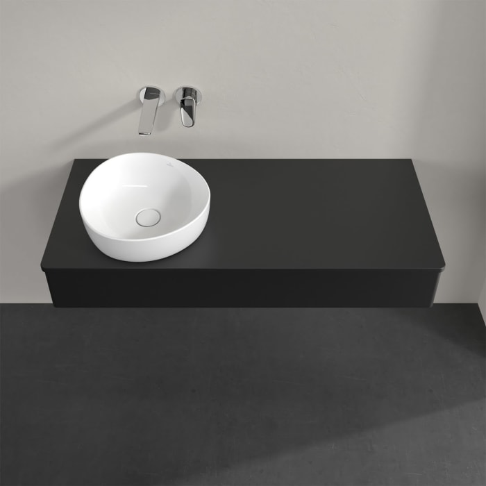 Villeroy & Boch Antao Waschbeckenunterschrank, 120 x 19 cm, 1 Auszug mit LED-Licht, Front ohne Struktur, mit Hahnloch, für Waschtisch links