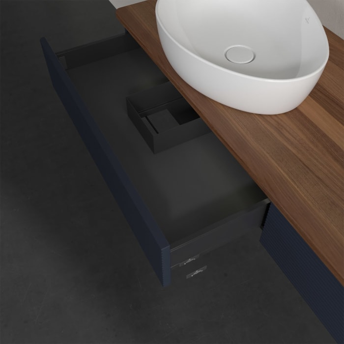 Villeroy & Boch Antao Waschbeckenunterschrank, 160 x 19 cm, 2 Auszüge mit LED-Licht, Front mit Struktur, ohne Hahnloch, für Waschtisch links und recht