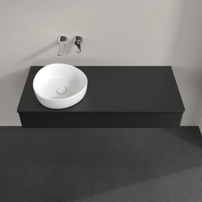 Villeroy & Boch Antao Waschbeckenunterschrank, 120 x 19 cm, 1 Auszug mit LED-Licht, Front mit Struktur, mit Hahnloch, für Waschtisch links