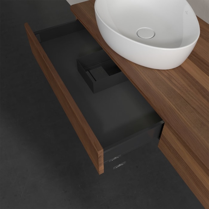 Villeroy & Boch Antao Waschbeckenunterschrank, 160 x 19 cm, 2 Auszüge mit LED-Licht, Front mit Struktur, ohne Hahnloch, für Waschtisch links und recht