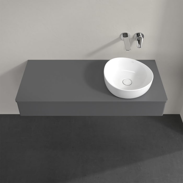 Villeroy & Boch Antao Waschbeckenunterschrank, 120 x 19 cm, 1 Auszug mit LED-Licht, Front ohne Struktur, mit Hahnloch, für Waschtisch rechts