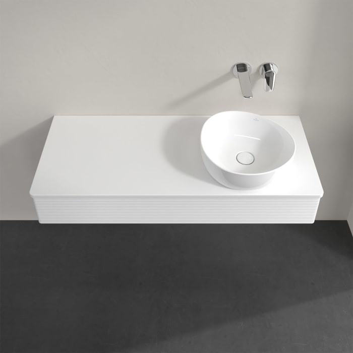 Villeroy & Boch Antao Waschbeckenunterschrank, 120 x 19 cm, 1 Auszug mit LED-Licht, Front mit Struktur, mit Hahnloch, für Waschtisch rechts