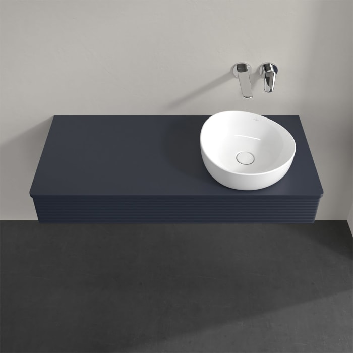 Villeroy & Boch Antao Waschbeckenunterschrank, 120 x 19 cm, 1 Auszug mit LED-Licht, Front mit Struktur, mit Hahnloch, für Waschtisch rechts