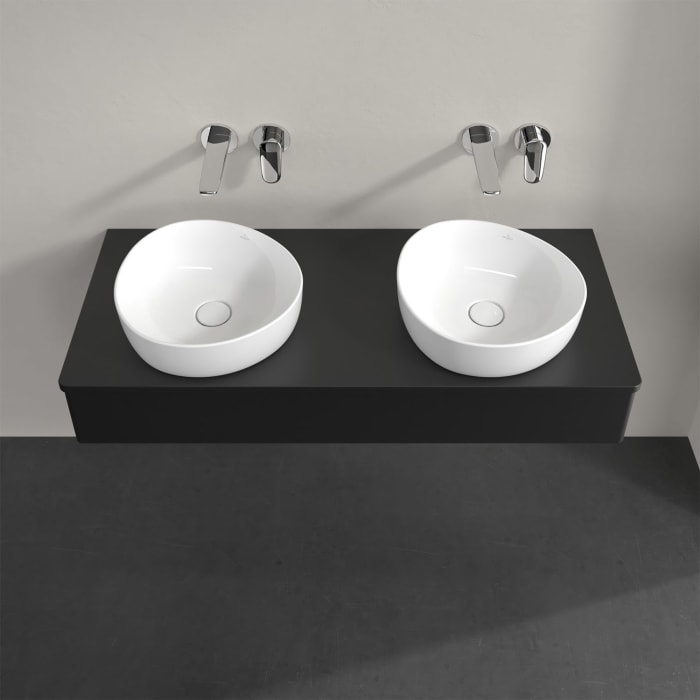 Villeroy & Boch Antao Waschbeckenunterschrank, 120 x 19 cm, 1 Auszug mit LED-Licht, Front ohne Struktur, mit Hahnloch, für Waschtisch links und rechts