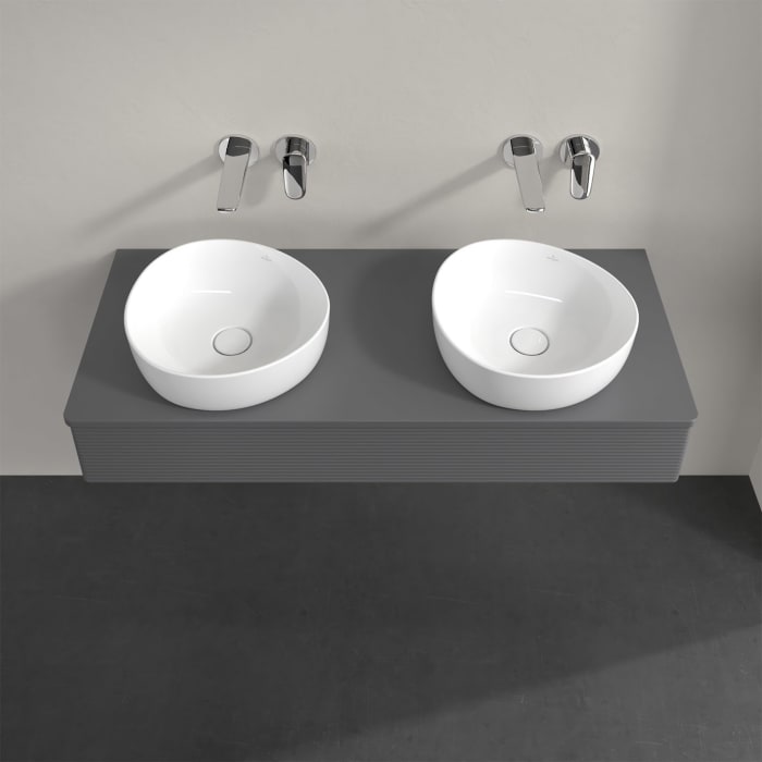 Villeroy & Boch Antao Waschbeckenunterschrank, 120 x 19 cm, 1 Auszug mit LED-Licht, Front mit Struktur, mit Hahnloch, für Waschtisch links und rechts