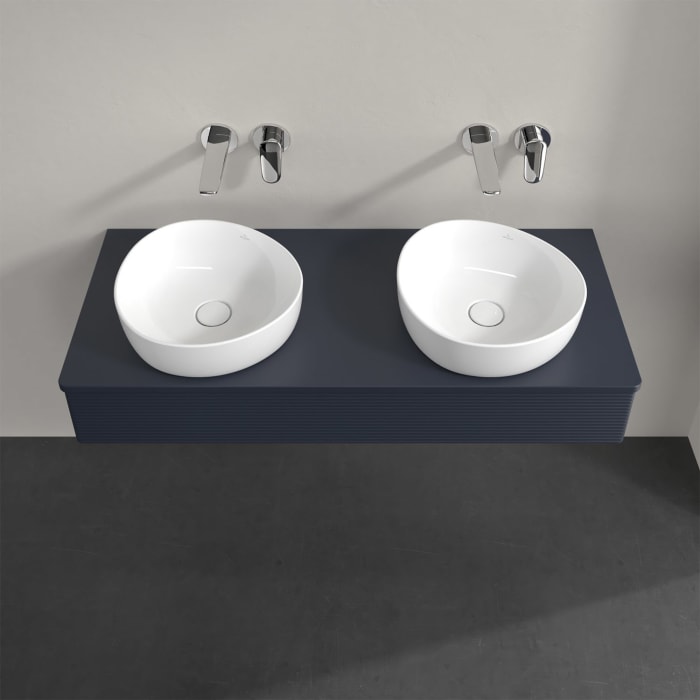 Villeroy & Boch Antao Waschbeckenunterschrank, 120 x 19 cm, 1 Auszug mit LED-Licht, Front mit Struktur, mit Hahnloch, für Waschtisch links und rechts