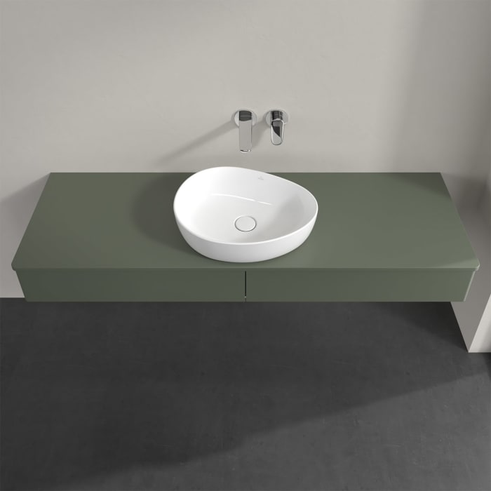 Villeroy & Boch Antao Waschbeckenunterschrank, 160 x 19 cm, 2 Auszüge mit LED-Licht, Front ohne Struktur, mit Hahnloch, für Waschtisch mittig