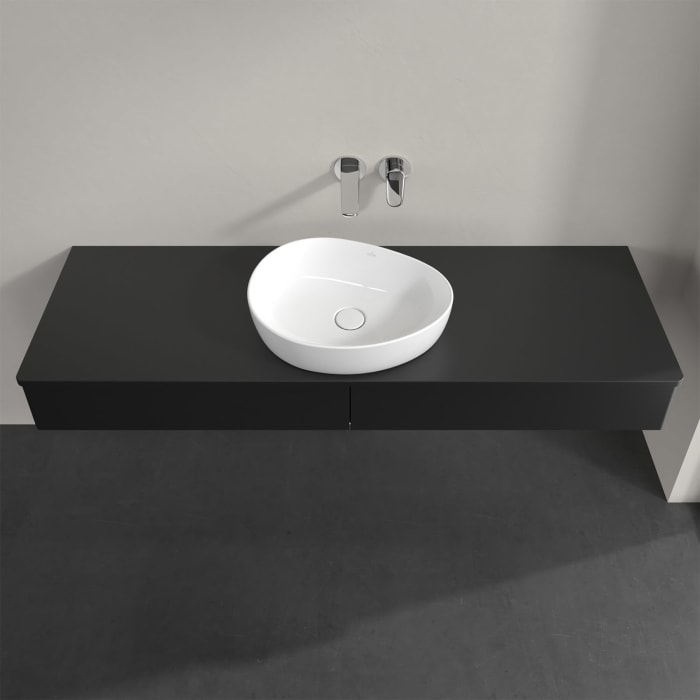 Villeroy & Boch Antao Waschbeckenunterschrank, 160 x 19 cm, 2 Auszüge mit LED-Licht, Front ohne Struktur, mit Hahnloch, für Waschtisch mittig