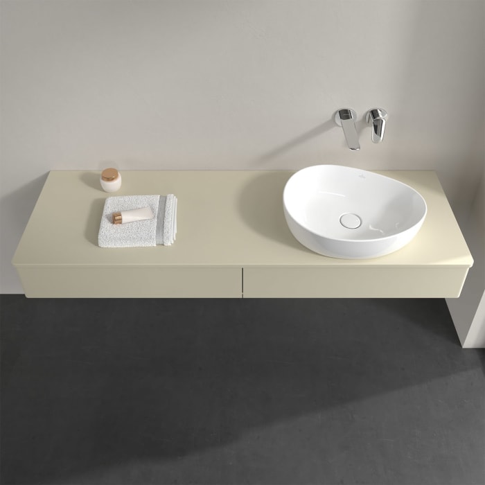 Villeroy & Boch Antao Waschbeckenunterschrank, 160 x 19 cm, 2 Auszüge mit LED-Licht, Front ohne Struktur, ohne Hahnloch, für Waschtisch rechts