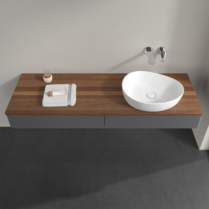 Villeroy & Boch Antao Waschbeckenunterschrank, 160 x 19 cm, 2 Auszüge mit LED-Licht, Front ohne Struktur, ohne Hahnloch, für Waschtisch rechts