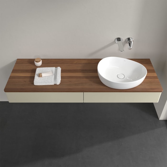 Villeroy & Boch Antao Waschbeckenunterschrank, 160 x 19 cm, 2 Auszüge mit LED-Licht, Front ohne Struktur, ohne Hahnloch, für Waschtisch rechts