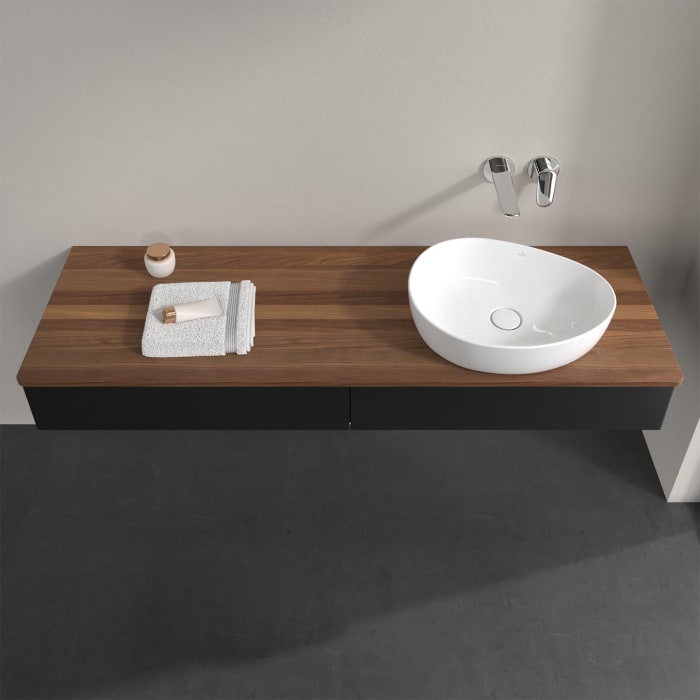 Villeroy & Boch Antao Waschbeckenunterschrank, 160 x 19 cm, 2 Auszüge mit LED-Licht, Front ohne Struktur, ohne Hahnloch, für Waschtisch rechts