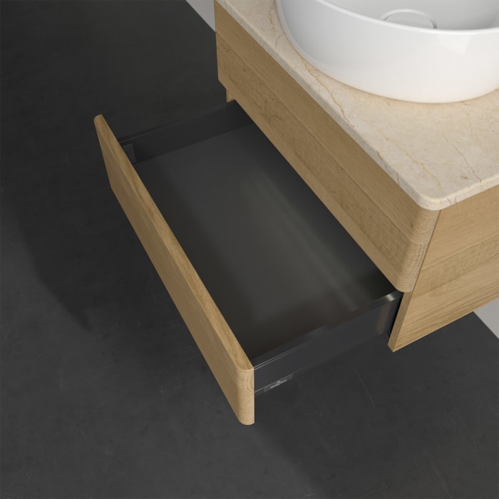 Villeroy & Boch Antao Waschbeckenunterschrank, 60 x 36 cm, 2 Auszüge mit LED-Licht, Front ohne Struktur, mit Hahnloch