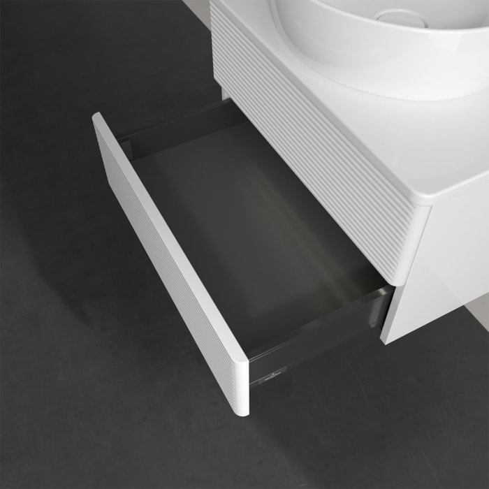 Villeroy & Boch Antao Waschbeckenunterschrank, 60 x 36 cm, 2 Auszüge mit LED-Licht, Front mit Struktur, ohne Hahnloch