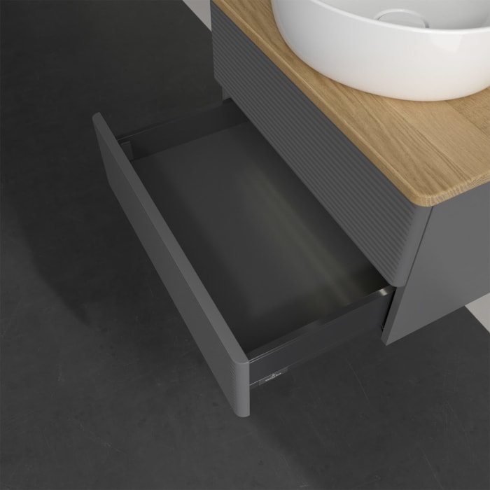 Villeroy & Boch Antao Waschbeckenunterschrank, 60 x 36 cm, 2 Auszüge mit LED-Licht, Front mit Struktur, ohne Hahnloch