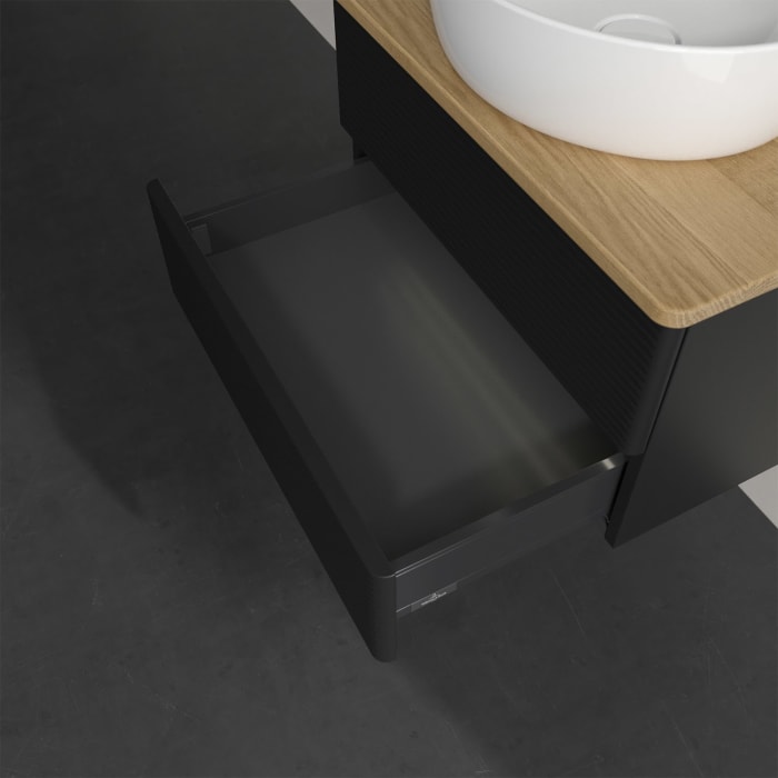 Villeroy & Boch Antao Waschbeckenunterschrank, 60 x 36 cm, 2 Auszüge mit LED-Licht, Front mit Struktur, ohne Hahnloch