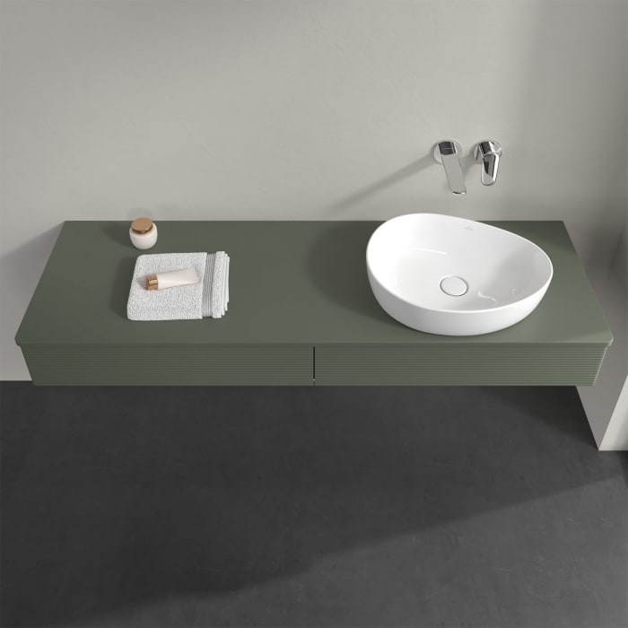 Villeroy & Boch Antao Waschbeckenunterschrank, 160 x 19 cm, 2 Auszüge mit LED-Licht, Front mit Struktur, ohne Hahnloch, für Waschtisch rechts