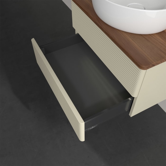 Villeroy & Boch Antao Waschbeckenunterschrank, 60 x 36 cm, 2 Auszüge mit LED-Licht, Front mit Struktur, ohne Hahnloch