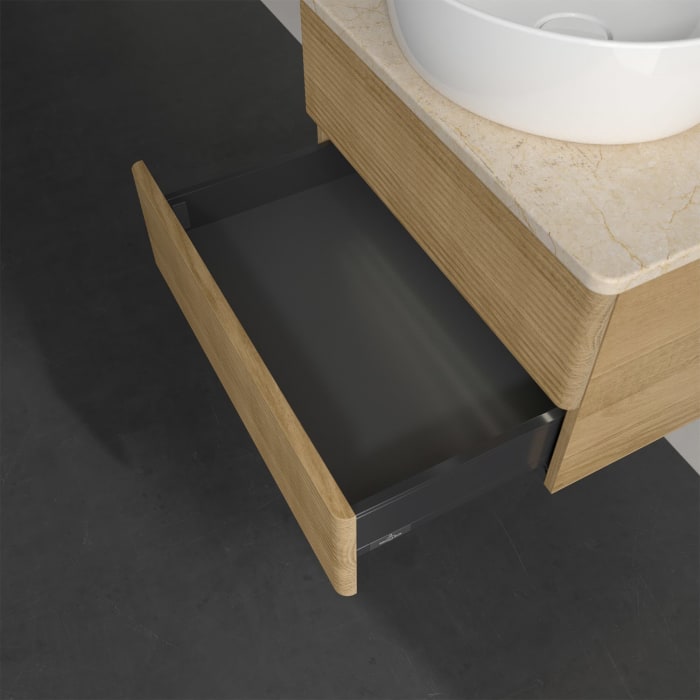 Villeroy & Boch Antao Waschbeckenunterschrank, 60 x 36 cm, 2 Auszüge mit LED-Licht, Front mit Struktur, ohne Hahnloch