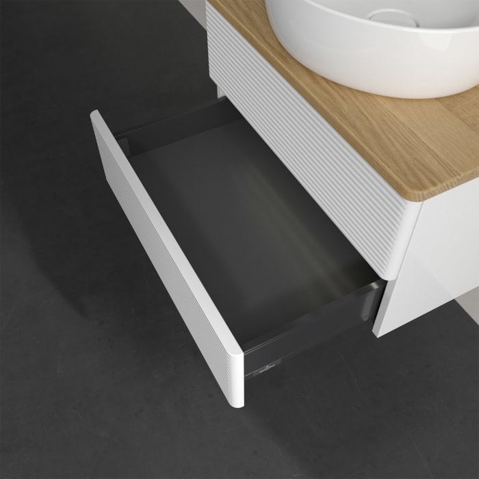 Villeroy & Boch Antao Waschbeckenunterschrank, 60 x 36 cm, 2 Auszüge mit LED-Licht, Front mit Struktur, mit Hahnloch