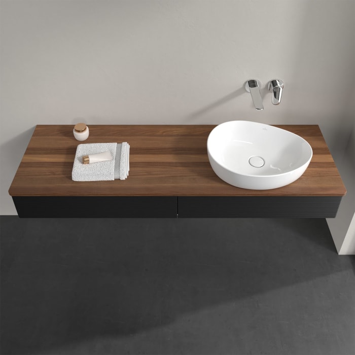 Villeroy & Boch Antao Waschbeckenunterschrank, 160 x 19 cm, 2 Auszüge mit LED-Licht, Front mit Struktur, ohne Hahnloch, für Waschtisch rechts