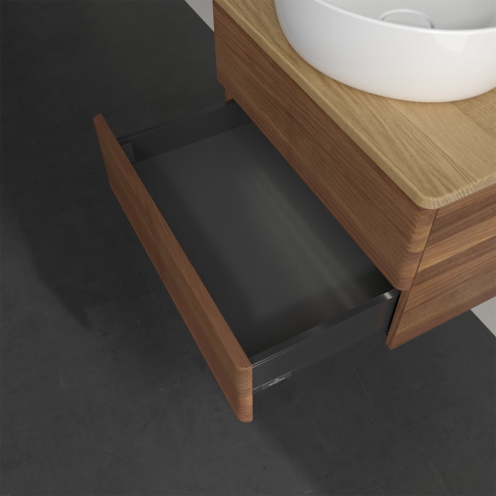 Villeroy & Boch Antao Waschbeckenunterschrank, 60 x 36 cm, 2 Auszüge mit LED-Licht, Front mit Struktur, mit Hahnloch