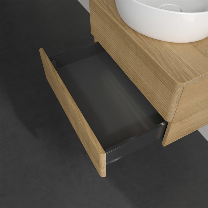 Villeroy & Boch Antao Waschbeckenunterschrank, 60 x 36 cm, 2 Auszüge mit LED-Licht, Front mit Struktur, mit Hahnloch