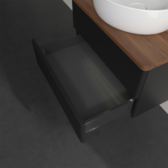 Villeroy & Boch Antao Waschbeckenunterschrank, 60 x 36 cm, 2 Auszüge mit LED-Licht, Front mit Struktur, mit Hahnloch