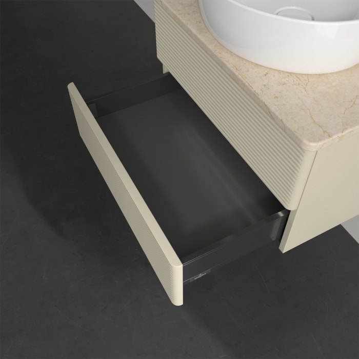 Villeroy & Boch Antao Waschbeckenunterschrank, 60 x 36 cm, 2 Auszüge mit LED-Licht, Front mit Struktur, mit Hahnloch