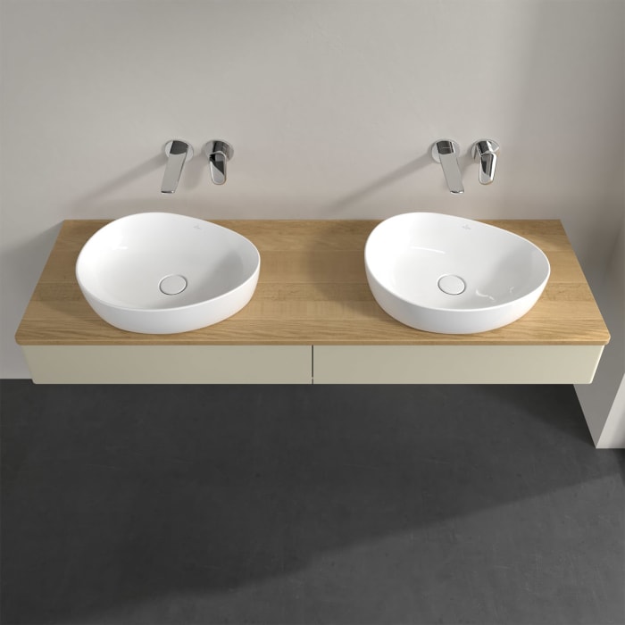 Villeroy & Boch Antao Waschbeckenunterschrank, 160 x 19 cm, 2 Auszüge mit LED-Licht, Front ohne Struktur, ohne Hahnloch, für Waschtisch links und rech