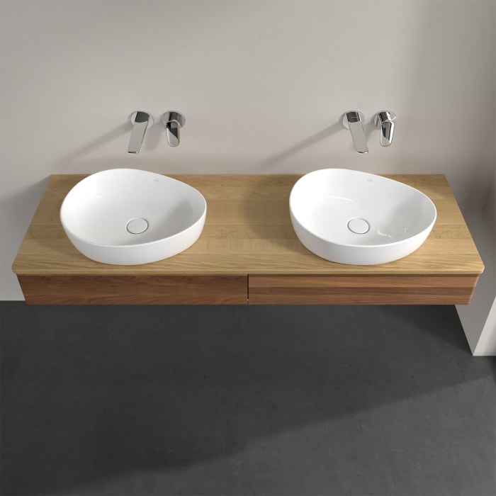 Villeroy & Boch Antao Waschbeckenunterschrank, 160 x 19 cm, 2 Auszüge mit LED-Licht, Front ohne Struktur, ohne Hahnloch, für Waschtisch links und rech